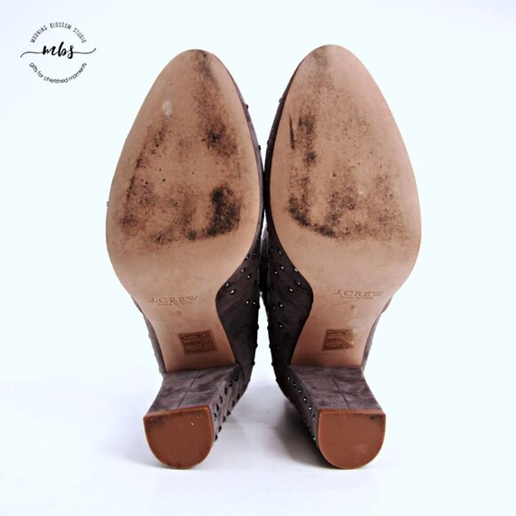 J. Crew Adele Suede Leather Studded Ankle Heel Boots Gray Women 8 - Picture 12 of 14